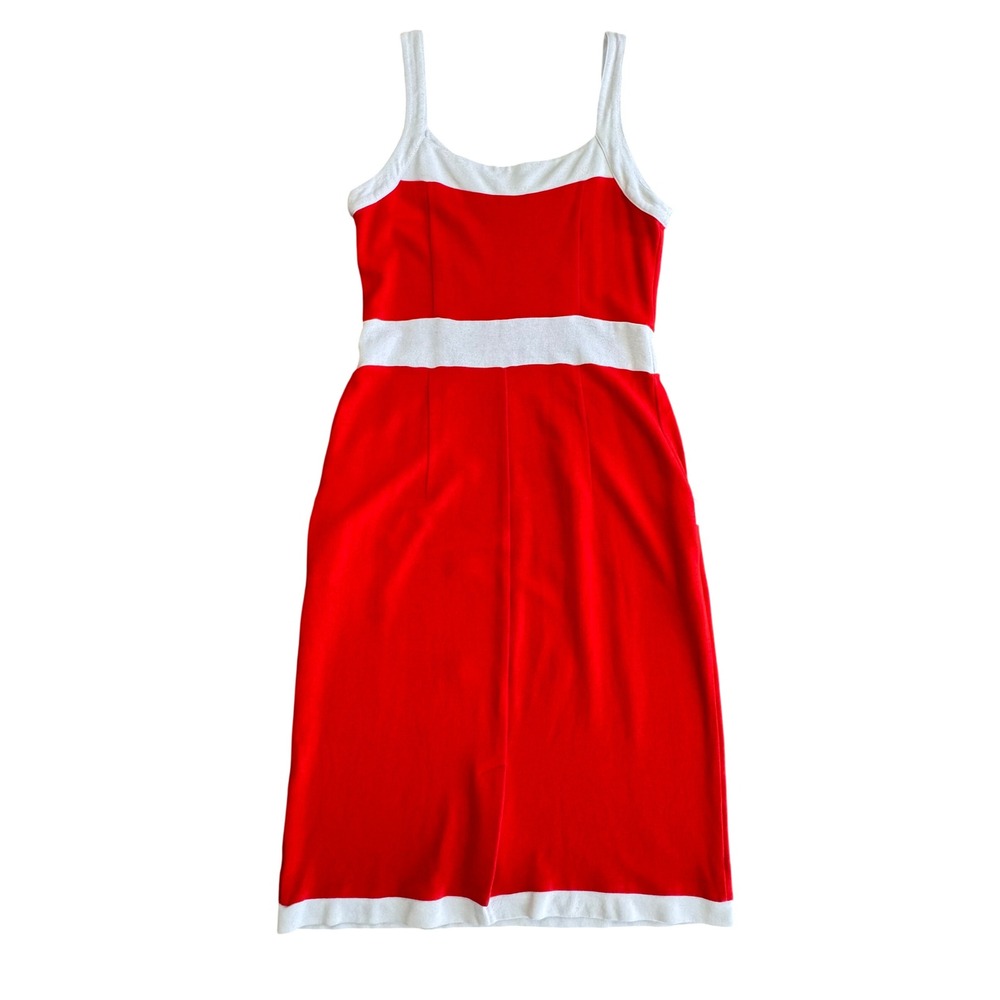 Venus Red White Knit Sheath Dress‎ Sleeveless Button Accent Mod Retro Sz 10 - Picture 6 of 9
